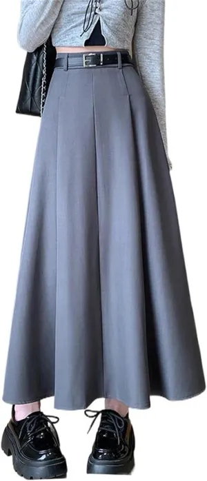 Women's Autumn and Winter High-Waisted Pleated Skirt, A-Line Midi Skirt, Sweet Suit Style, Thickened