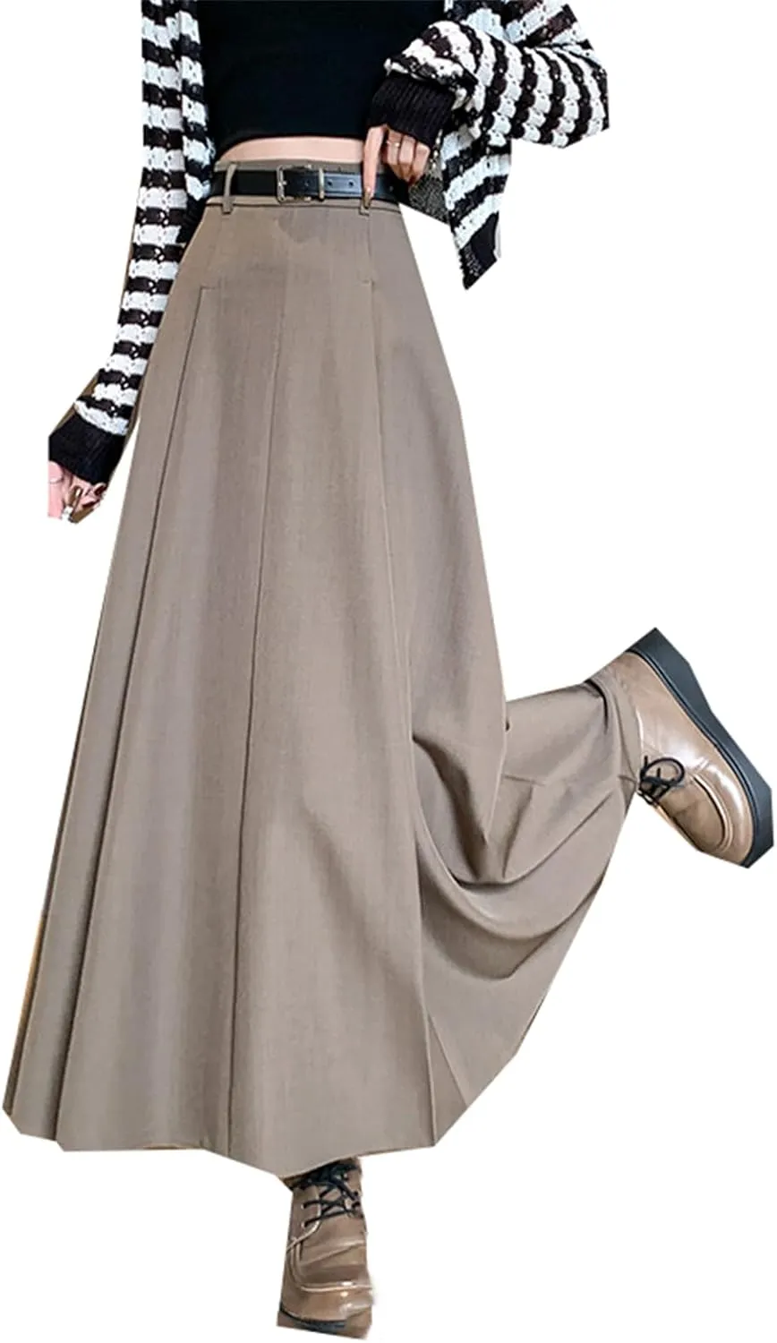 Women's Autumn and Winter High-Waisted Pleated Skirt, A-Line Midi Skirt, Sweet Suit Style, Thickened
