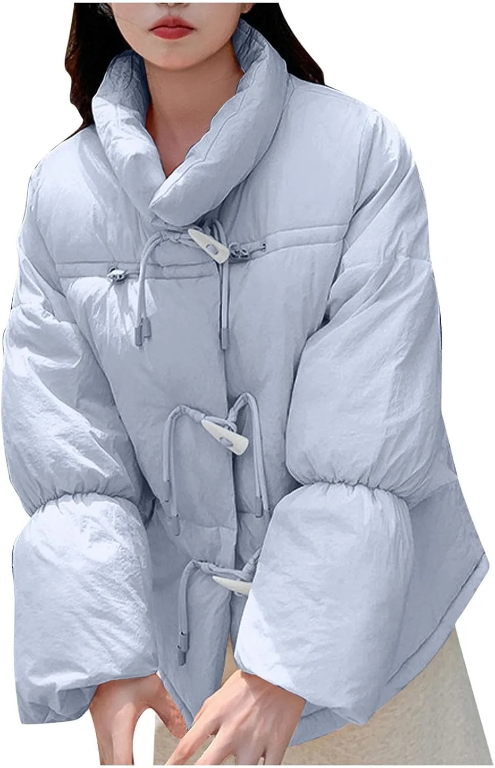 Women's Fashion Puffer Jackets Dressy Casual Stand Collar Bubble Coats Cardigan Teen Girls Baggy Quilted Down Jackets