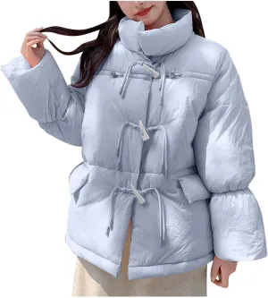 Women's Fashion Puffer Jackets Dressy Casual Stand Collar Bubble Coats Cardigan Teen Girls Baggy Quilted Down Jackets