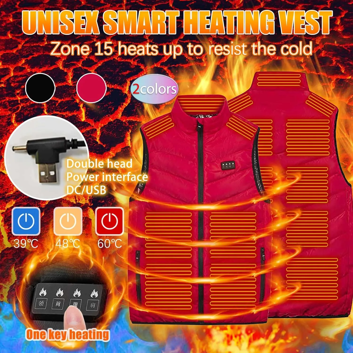 Women's Heated Vest Down Puffer Sleeveless Winter Jacket Rechargeable Heat Vest Plus Size Unisex Black X-Large