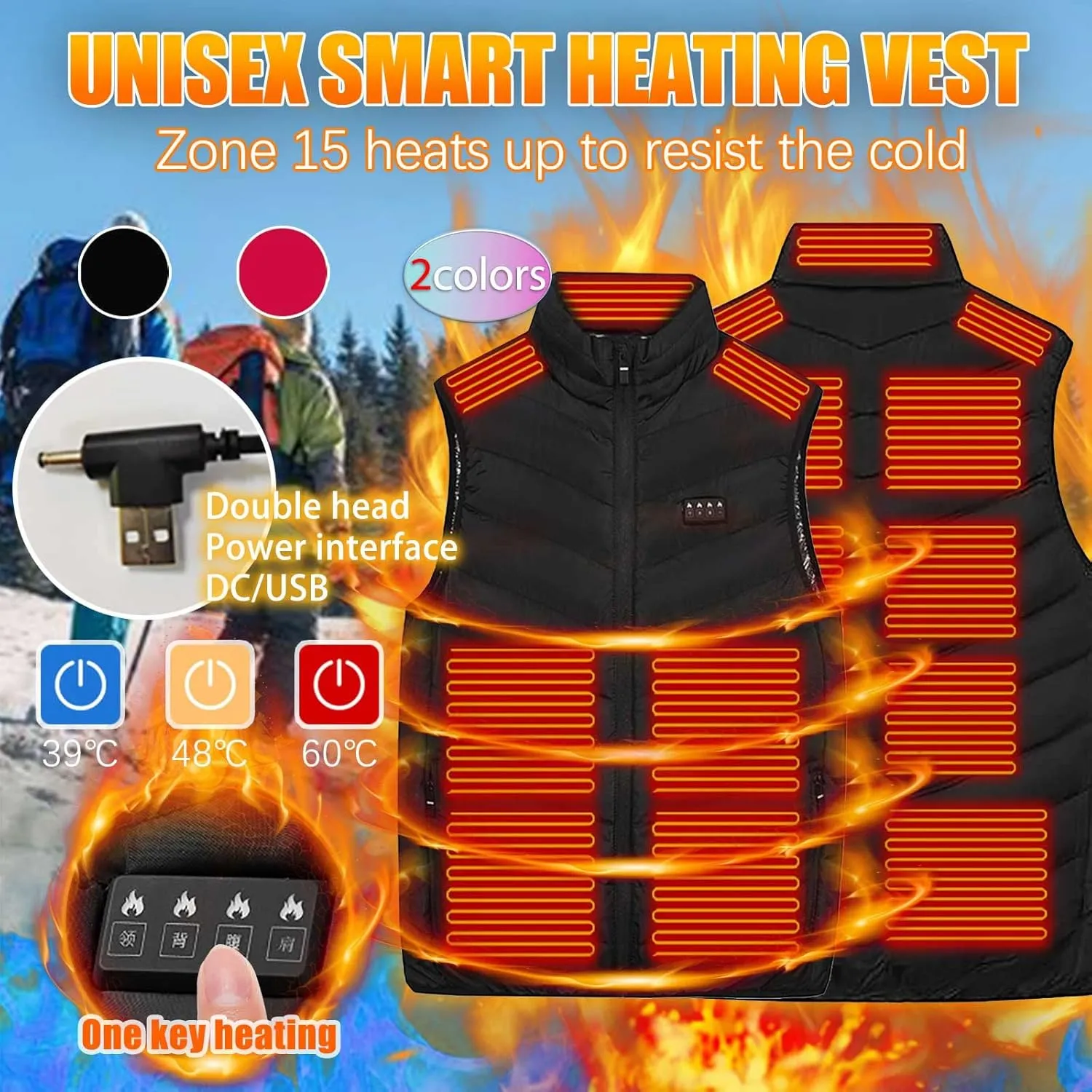 Women's Heated Vest Down Puffer Sleeveless Winter Jacket Rechargeable Heat Vest Plus Size Unisex Black X-Large