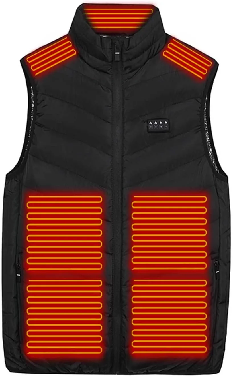 Women's Heated Vest Down Puffer Sleeveless Winter Jacket Rechargeable Heat Vest Plus Size Unisex Black X-Large