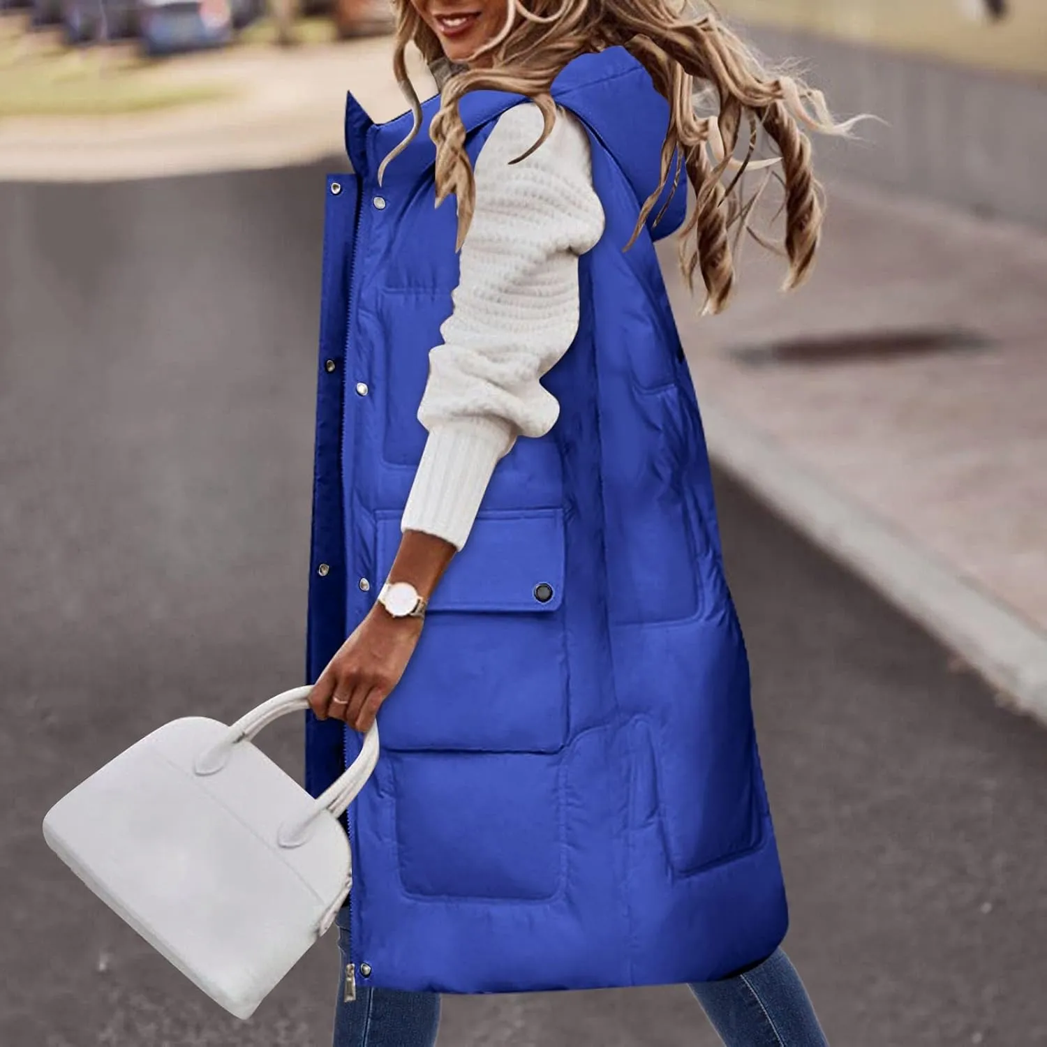 Women'S Long Vest Sleeveless Puffer Jacket Lightweight Hooded Down Outerwear Coat Quilted Vest With Hood Jacket