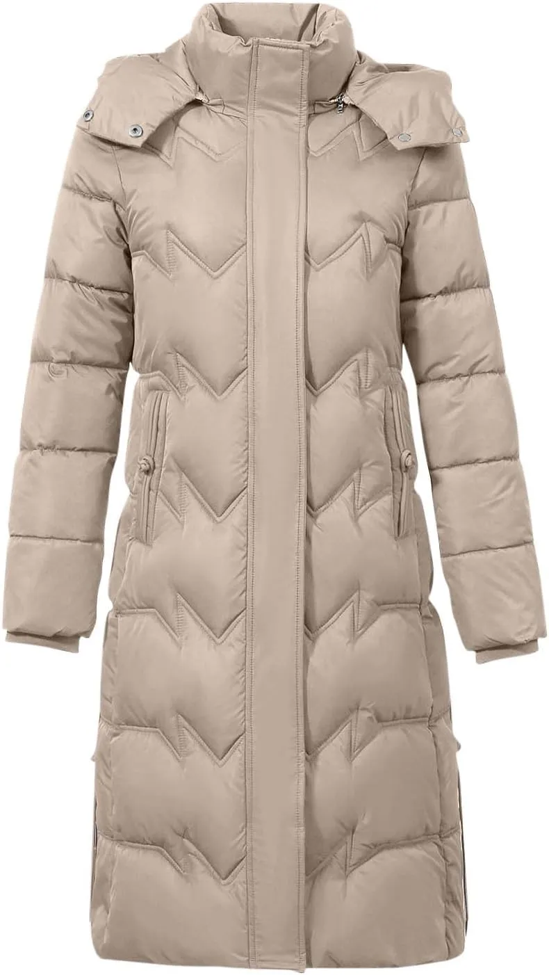Women's Long Warm Winter Puffer Jackets Plus Size Padded Trench Coats Full Length Thicken Quilted Overcoats With Hood