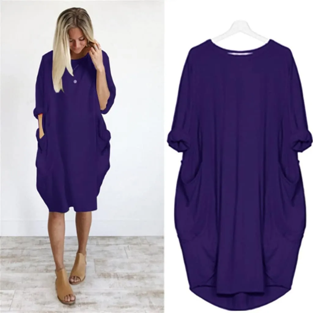 Women's Oversized Dress Long Sleeve Loose Tunic T-Shirt Dresses Summer Fashion Baggy Dress with Pockets 2025