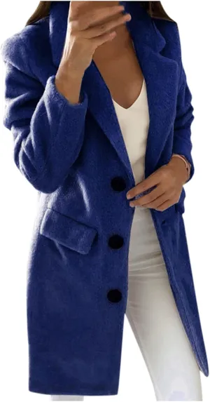 Womens Pea Coat Womens Winter Wool Coat Casual Notch Lapel Double-Breasted Peacoat Elegant Warm Thicken Trench Jacket Casual Outerwear Blue 3X-Large