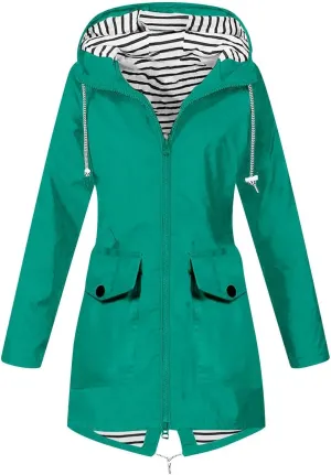Women's Rain Jacket Waterproof Raincoat Windbreaker Outdoor Trench Coat,S-5XL