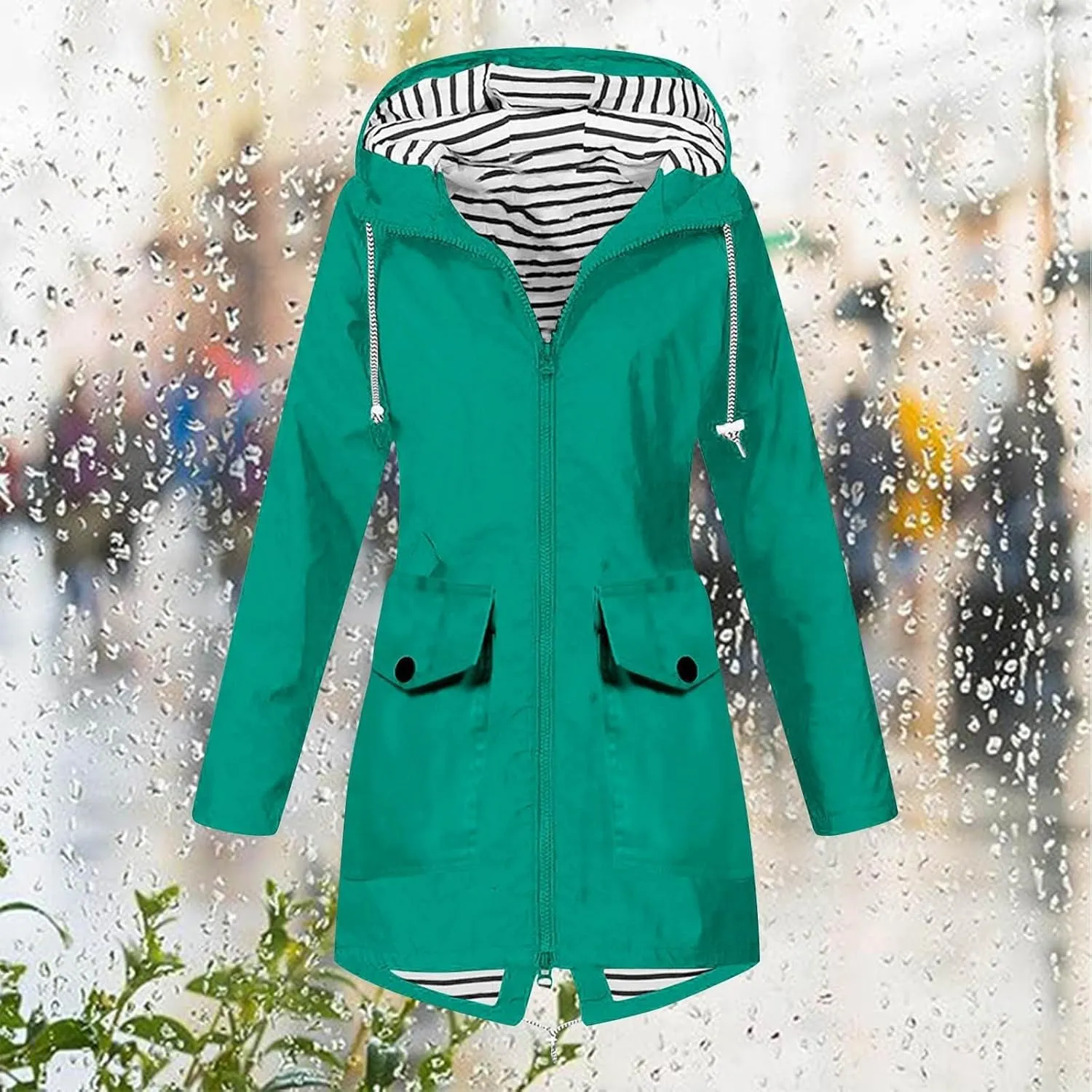 Women's Rain Jacket Waterproof Raincoat Windbreaker Outdoor Trench Coat,S-5XL