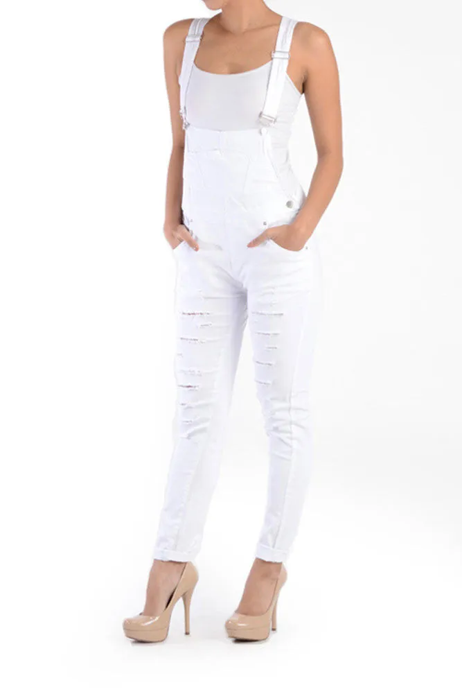 Women's Ripped Skinny Overalls