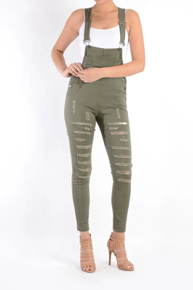 Women's Ripped Skinny Overalls