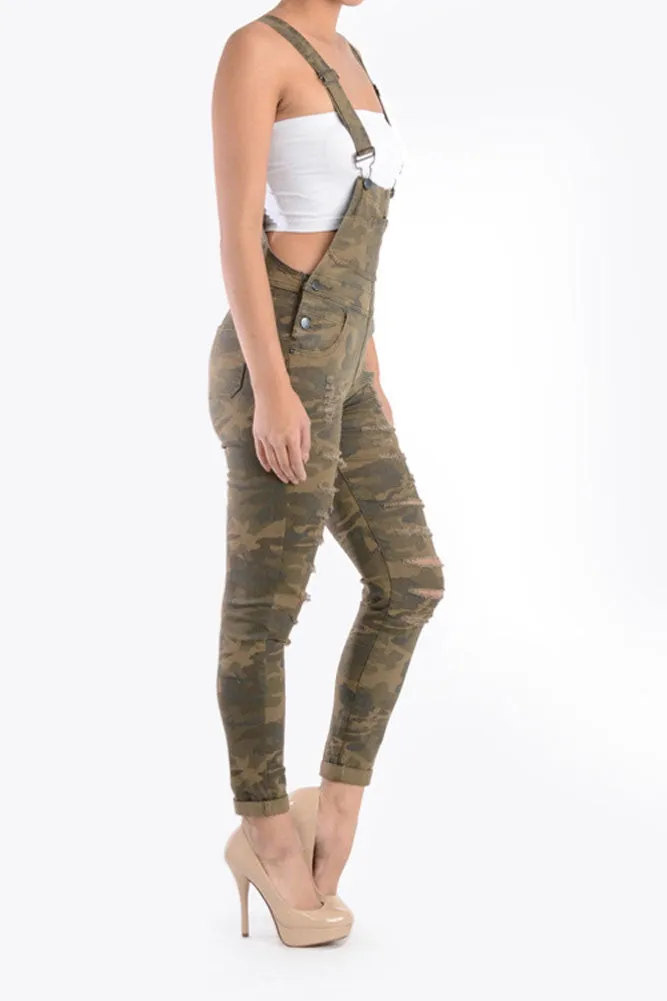 Women's Ripped Skinny Overalls