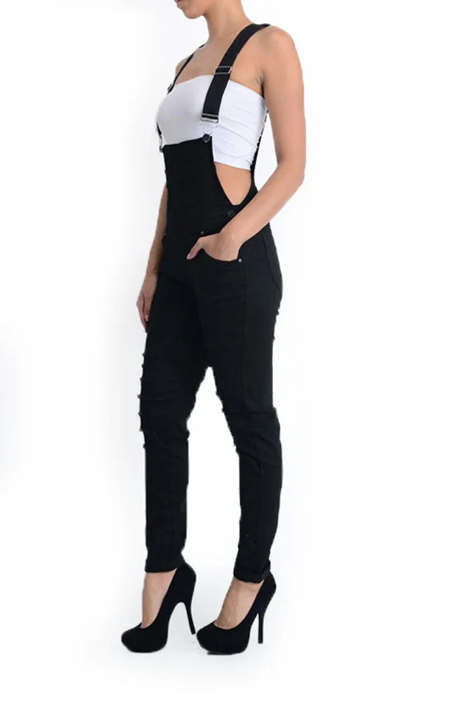 Women's Ripped Skinny Overalls