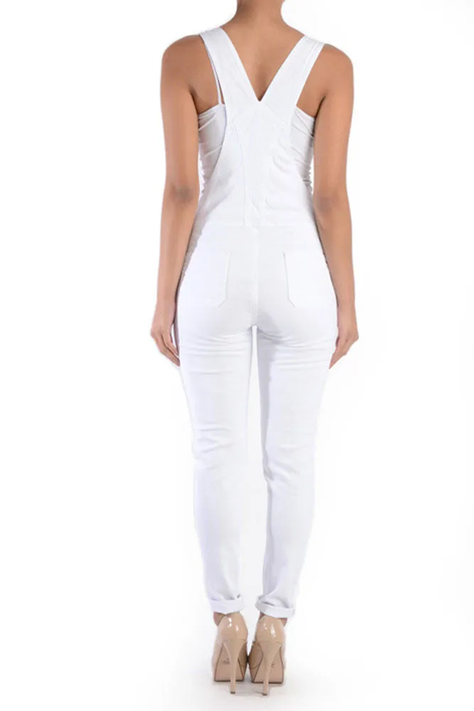 Women's Ripped Skinny Overalls