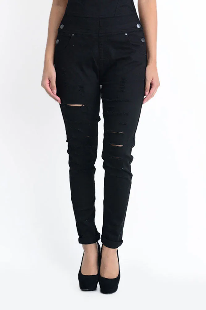 Women's Ripped Skinny Overalls