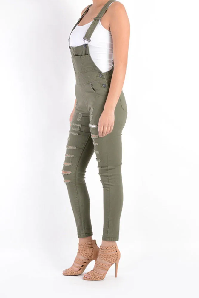 Women's Ripped Skinny Overalls
