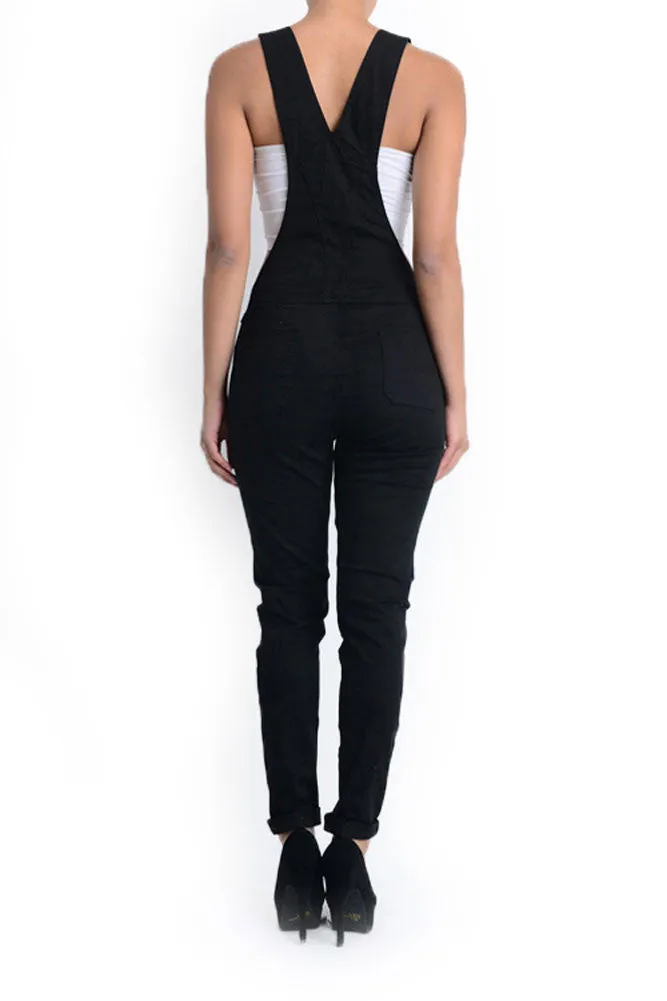 Women's Ripped Skinny Overalls