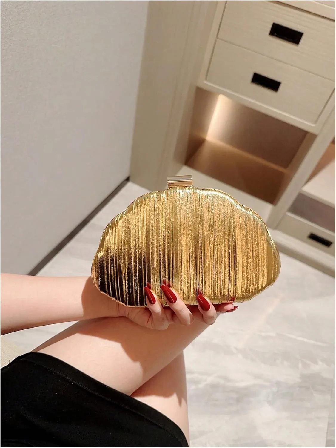 Women's Sparkly Metallic Clutch Evening Bags Cloud Box Handbags Chain Strap Wedding Party Shoulder Purses