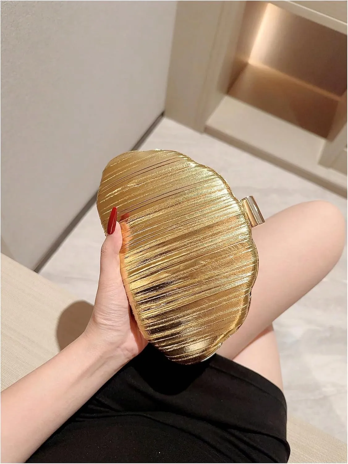 Women's Sparkly Metallic Clutch Evening Bags Cloud Box Handbags Chain Strap Wedding Party Shoulder Purses