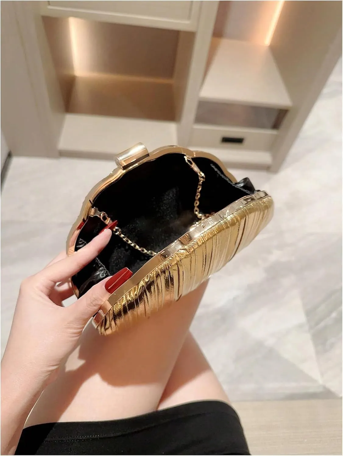 Women's Sparkly Metallic Clutch Evening Bags Cloud Box Handbags Chain Strap Wedding Party Shoulder Purses